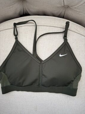 Nike Olive Sports Bra with White Swoosh
